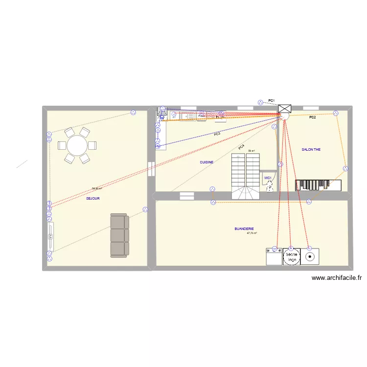 RDC PRISES. Plan de 3 Pièces et 166 m²