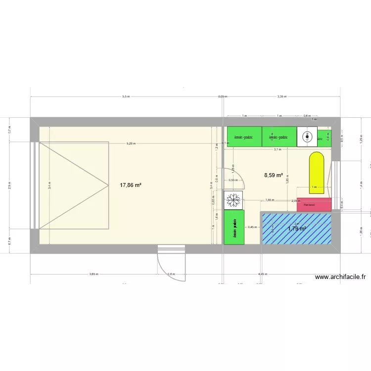 garage 2. Plan de 1 Pièce et 28 m²