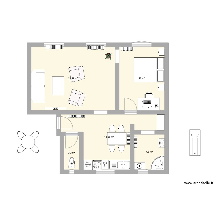 monge romane. Plan de 5 pièces et 55 m2