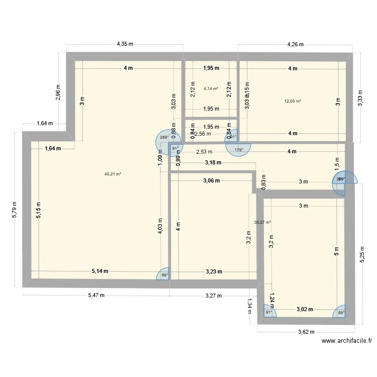 NDM222. Plan de 4 pièces et 92 m2