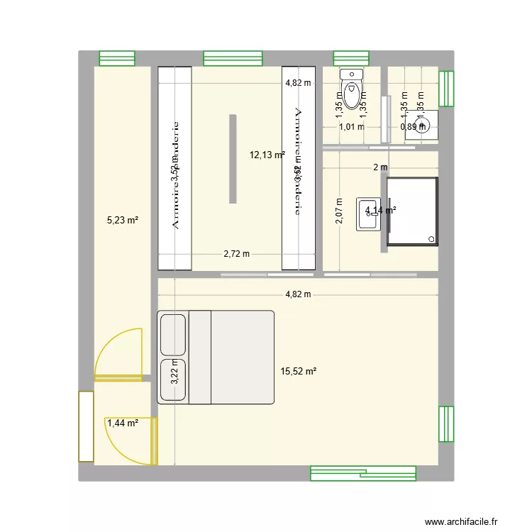2 Extension Chambre Dressing Sdb. Plan de 5 Pièces et 38 m²
