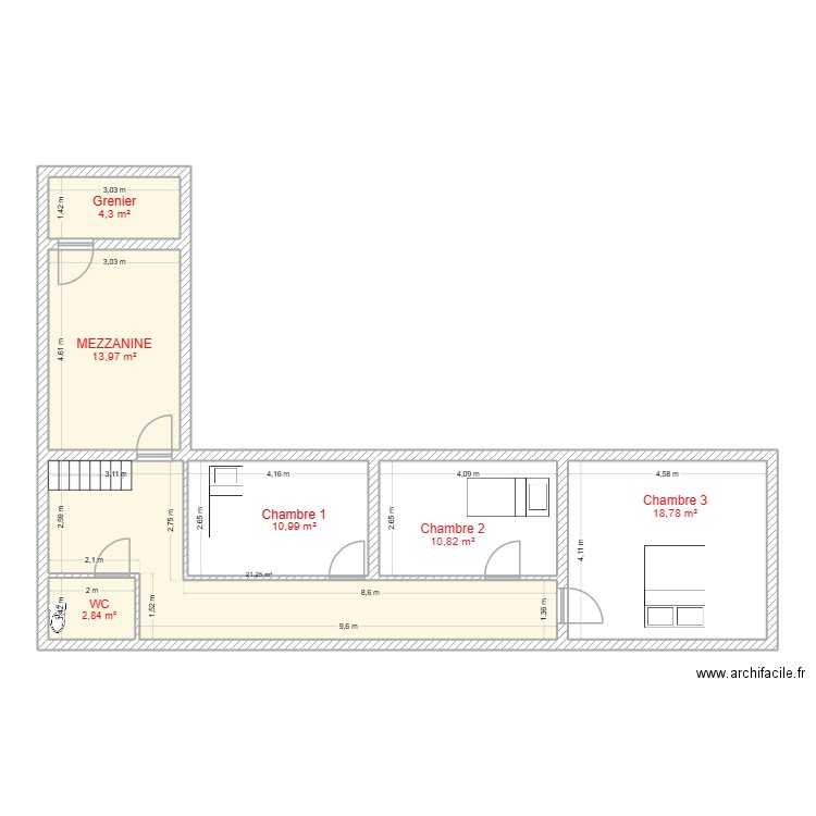 PLAN ETAGE. Plan de 7 pièces et 83 m2