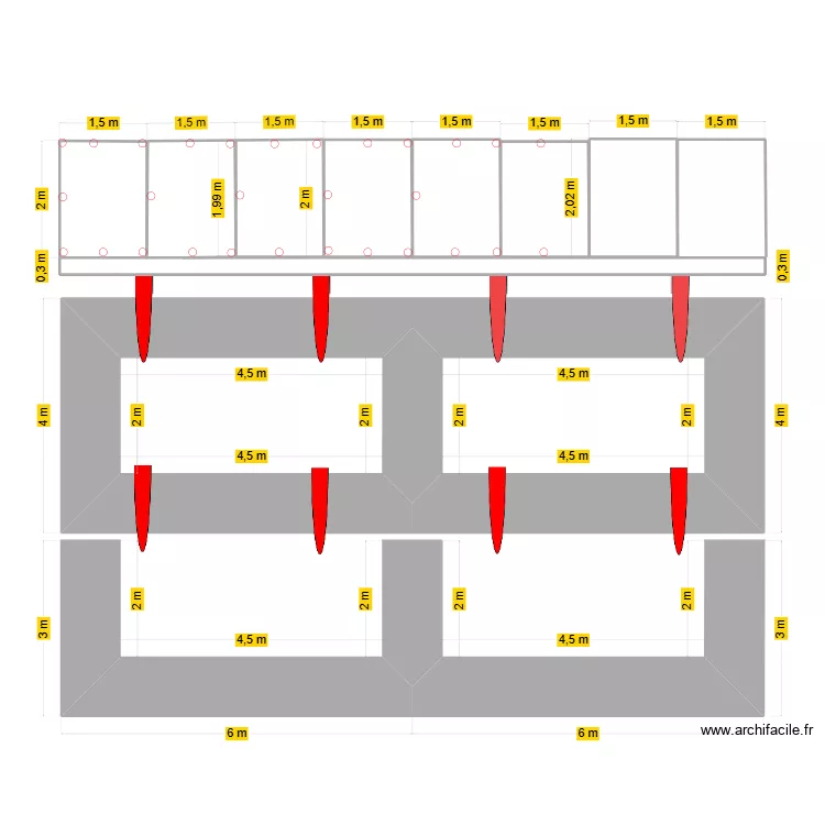 Parc &agrave; cochons type Lesinu. Plan de 10 pièces et 42 m²