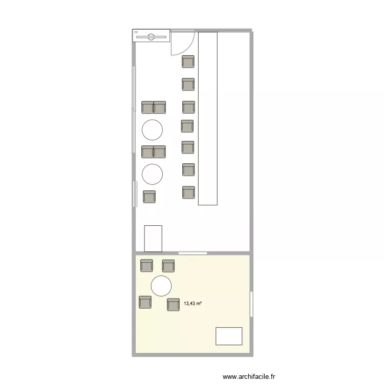 bar. Plan de 1 Pièce et 13 m²