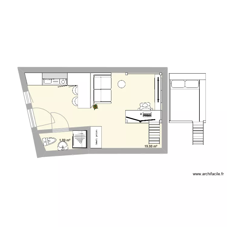 Studio 17 GP 3. Plan de 2  et 22 m²