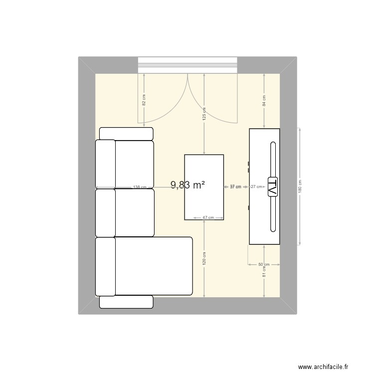 Salon HC. Plan de 1 pièce et 10 m2