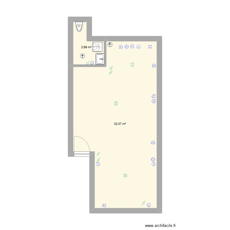 51 BV NORD. Plan de 2 pièces et 35 m2