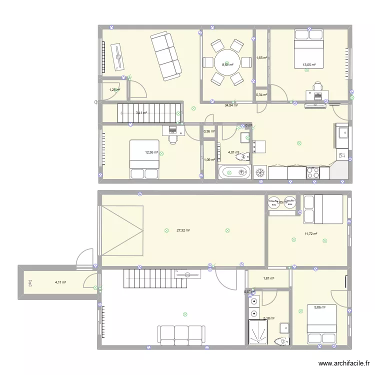 Plan Duplex - salle de bain. Plan de 20 Pièces et 142 m² Plan Duplex - salle de bain. Plan de 20 Pièces et 142 m²
