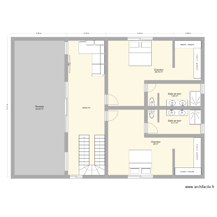 R+1. Plan de 6 pièces et 146 m2