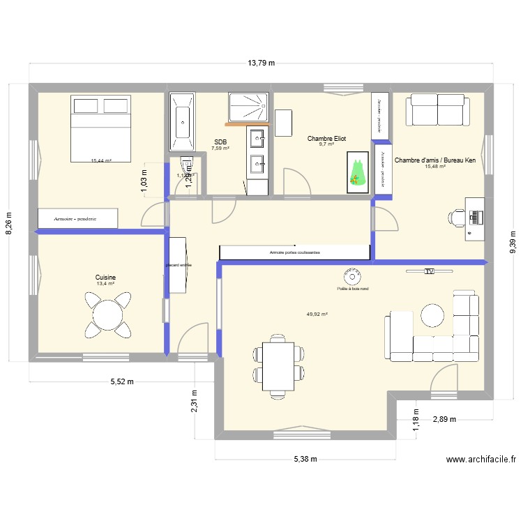 saint loup. Plan de 7 pièces et 113 m2