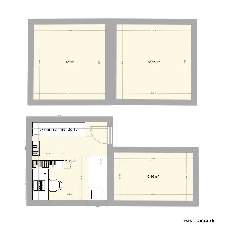 Maison. Plan de 4 pièces et 46 m2