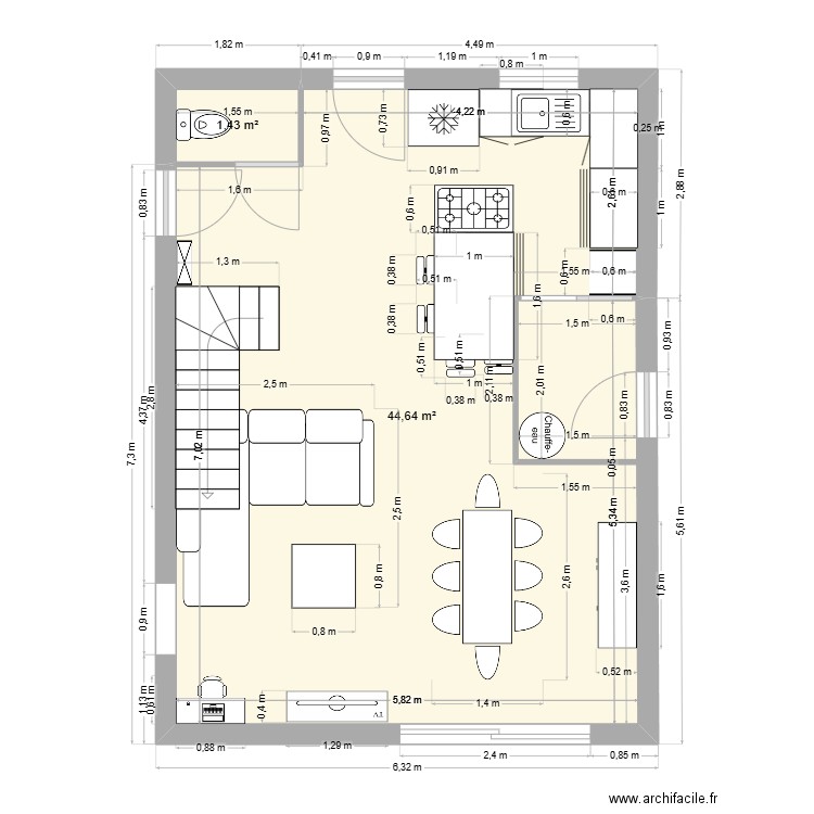 seignosse 1. Plan de 2 pièces et 46 m2