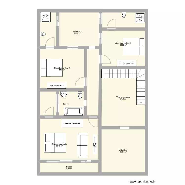 Plan Ass - Etage 1. Plan de 8 pièces et 126 m²
