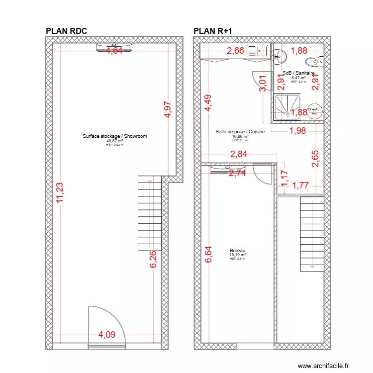 Plan Local activit&eacute; Bandol. Plan de 5  et 99 m²