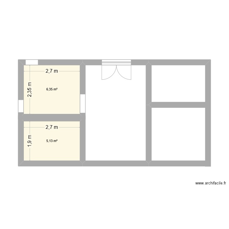 entraînement. Plan de 2 pièces et 11 m2