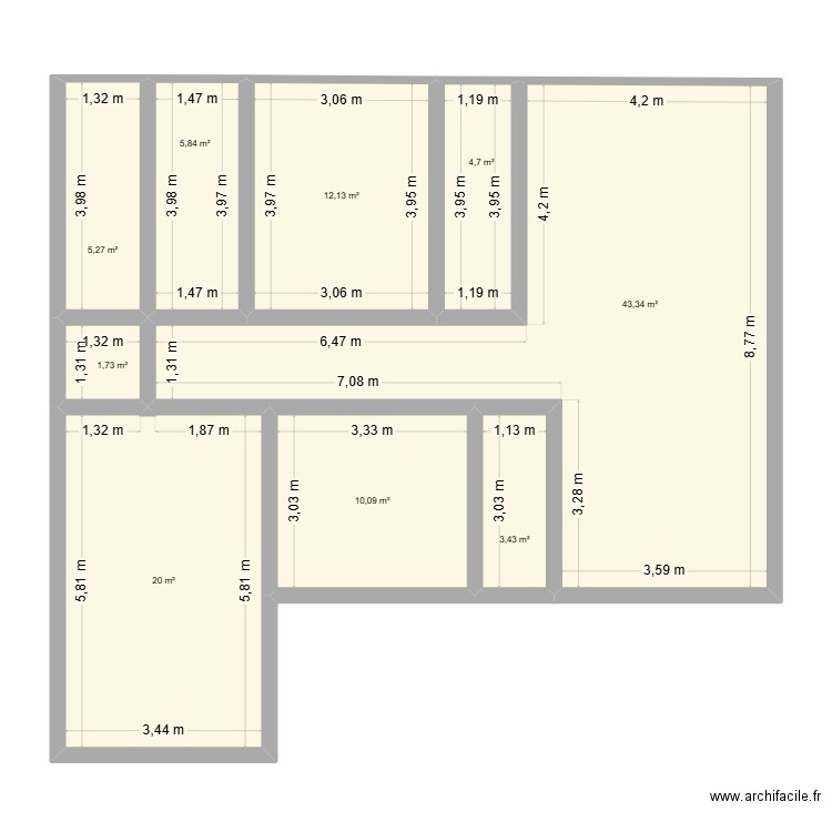 plan 2. Plan de 9 pièces et 107 m2