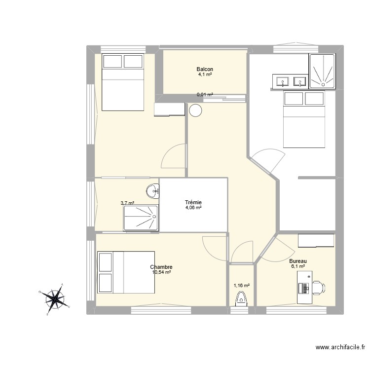 andres 1er etage. Plan de 8 pièces et 50 m2