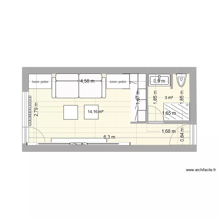 Studio 5 ieme étage. Plan de 2 Pièces et 17 m² Studio 5 ieme étage. Plan de 2 Pièces et 17 m²