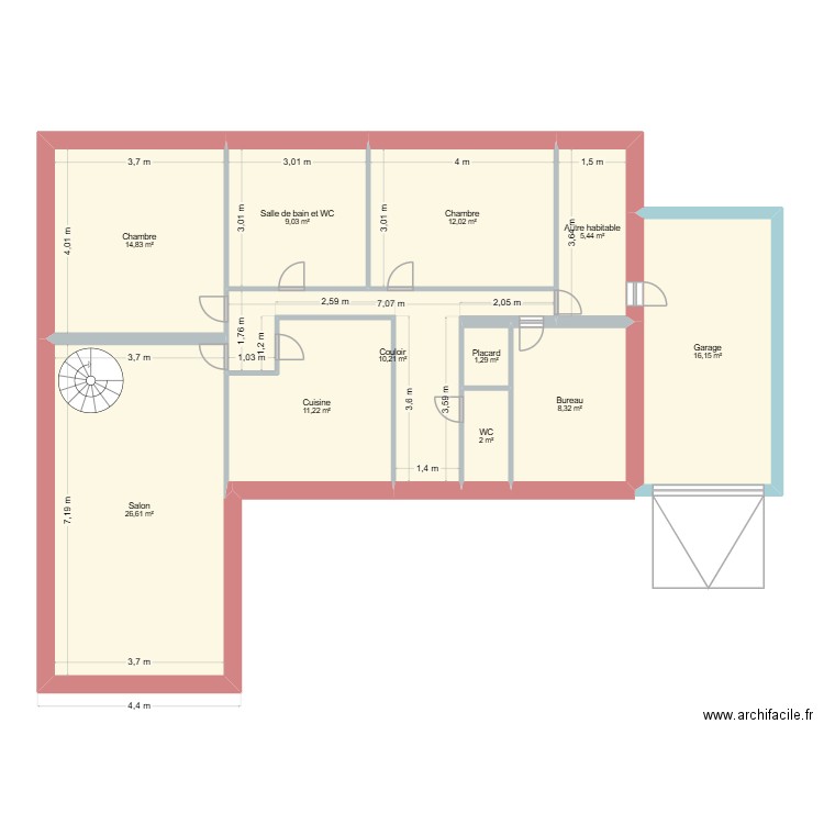 Maison Galletti. Plan de 11 pièces et 117 m2