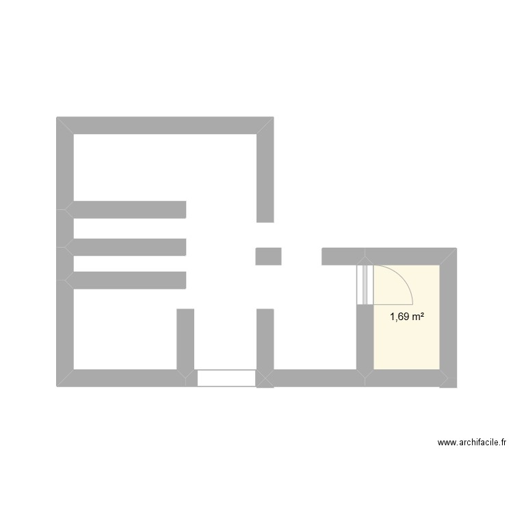 dar. Plan de 1 pièce et 2 m2
