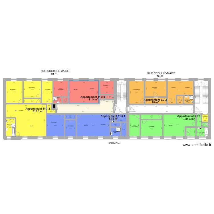 Virton niveau 3. Plan de 42 pièces et 514 m2