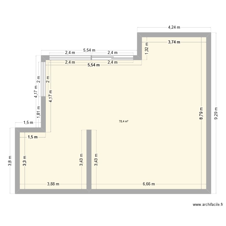new. Plan de 1 pièce et 78 m2