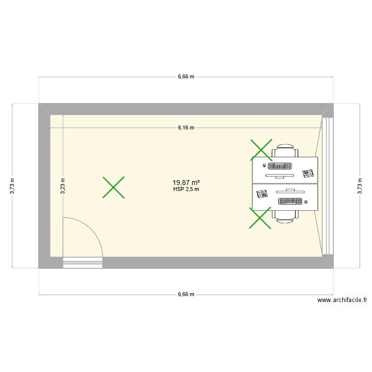 Bureau de formateur. Plan de 1 pièce et 20 m2