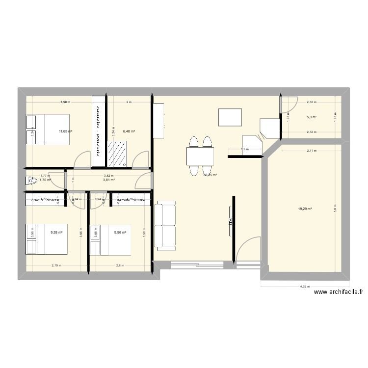 Plan 2 Remi. Plan de 9 pièces et 107 m2