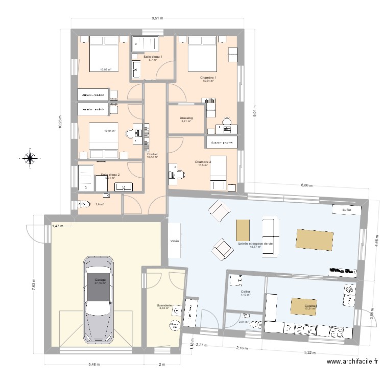 Gorisse PP1 test. Plan de 15 pièces et 193 m2
