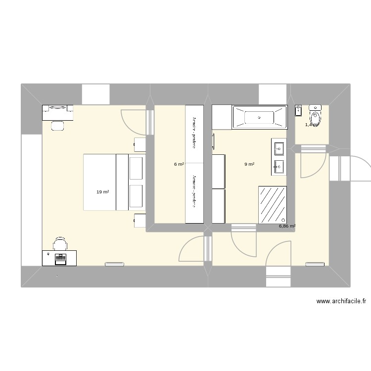 PlanTestAgrandissementVFinale. Plan de 5 pièces et 42 m2