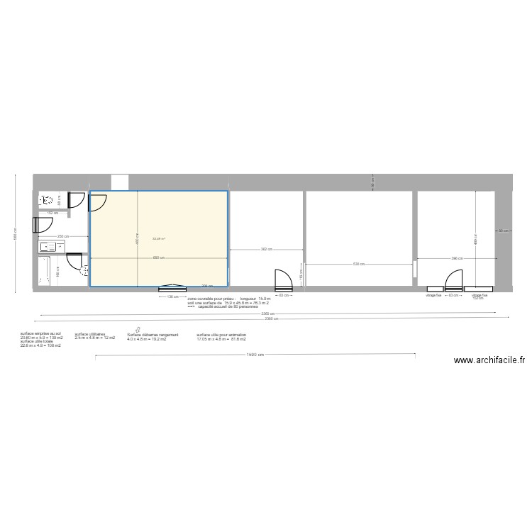 RECTANGLE plan général avec cotes bon. Plan de 1 pièce et 32 m2