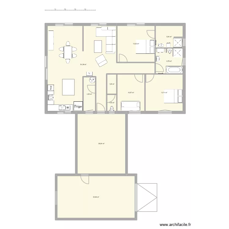 plein pied. Plan de 11  et 173 m²