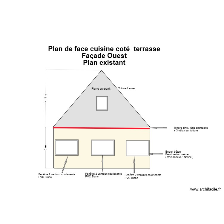 Plan existant face ouest V1 2026. Plan de 0 pièce et 0 m2 Plan existant face ouest V1 2026. Plan de 0 pièce et 0 m2