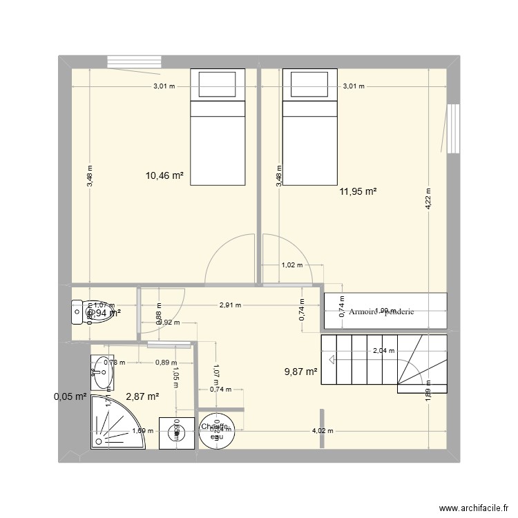 etage. Plan de 6 pièces et 36 m2