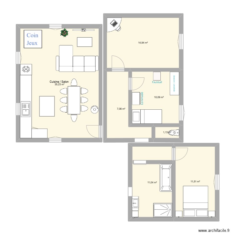 Maison 1. Plan de 7 pièces et 91 m2