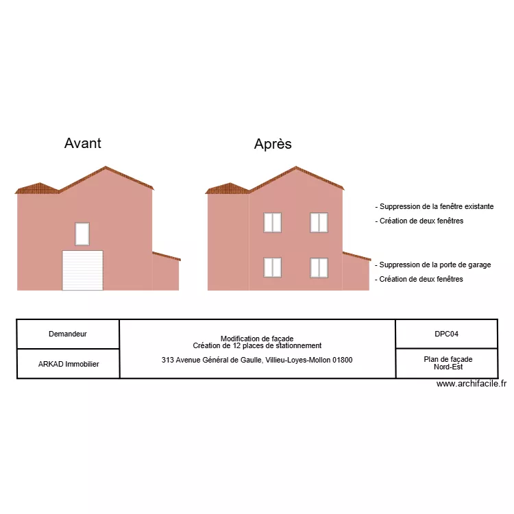 Villieu - Fa&ccedil;ade NE. Plan de 