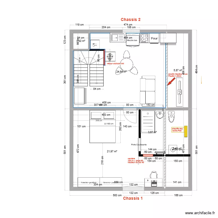 immeuble1 3&egrave;me V3 T2 . Plan de 