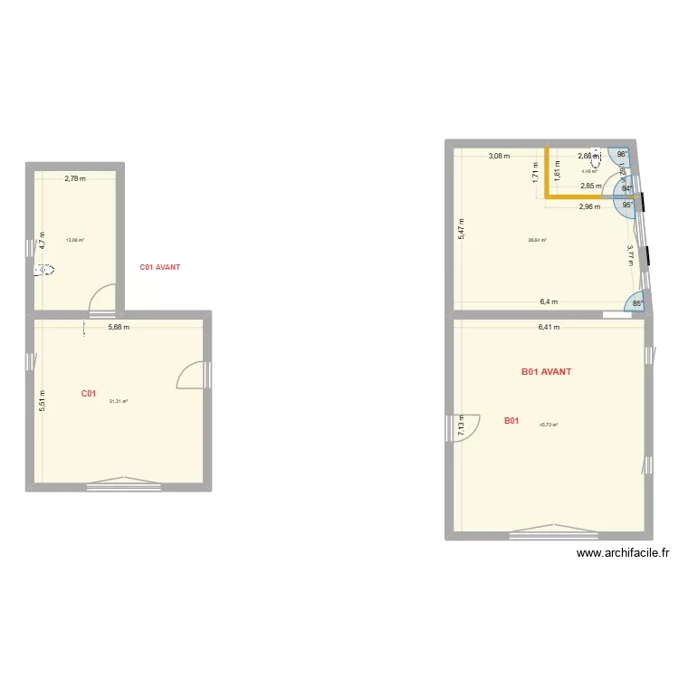 local romans avant. Plan de 5  et 123 m²