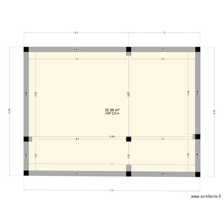 ali. Plan de 1 pièce et 35 m2