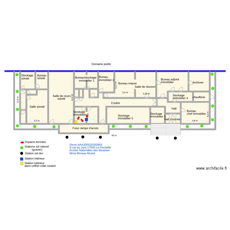 Ecole des douanes La rochelle. Plan de 14 pièces et 413 m2