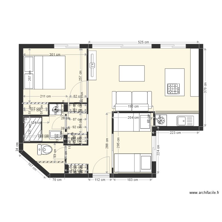 bene5placard. Plan de 4 pièces et 42 m2