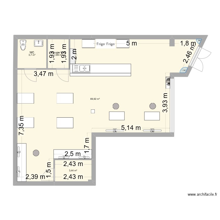 GeekZ BAR. Plan de 4 pièces et 80 m2