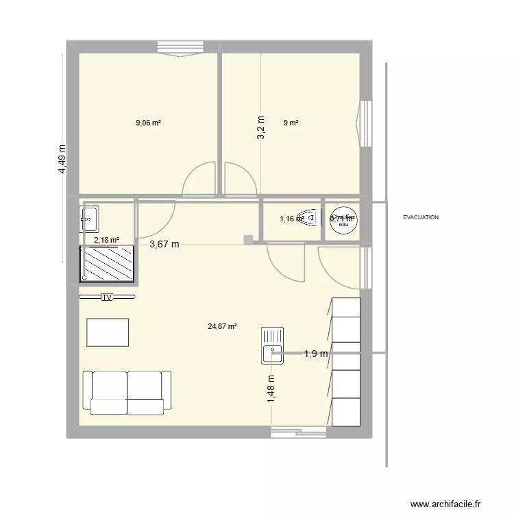 BRUGES EVACUATION. Plan de 6 pièces et 47 m² BRUGES EVACUATION. Plan de 6 pièces et 47 m²