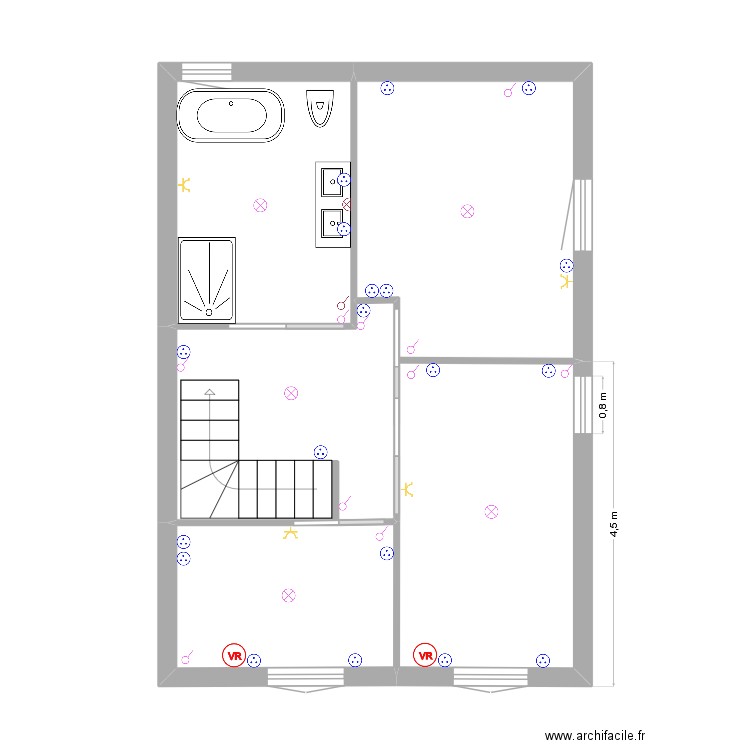 Etage électricité. Plan de 5 pièces et 43 m2