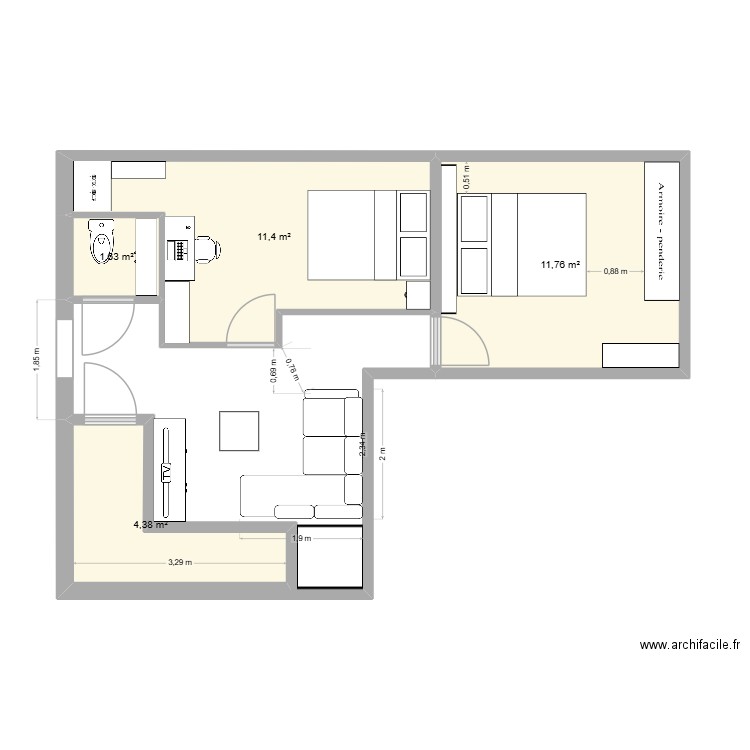 DEPOT ETAGE. Plan de 4 pièces et 29 m2