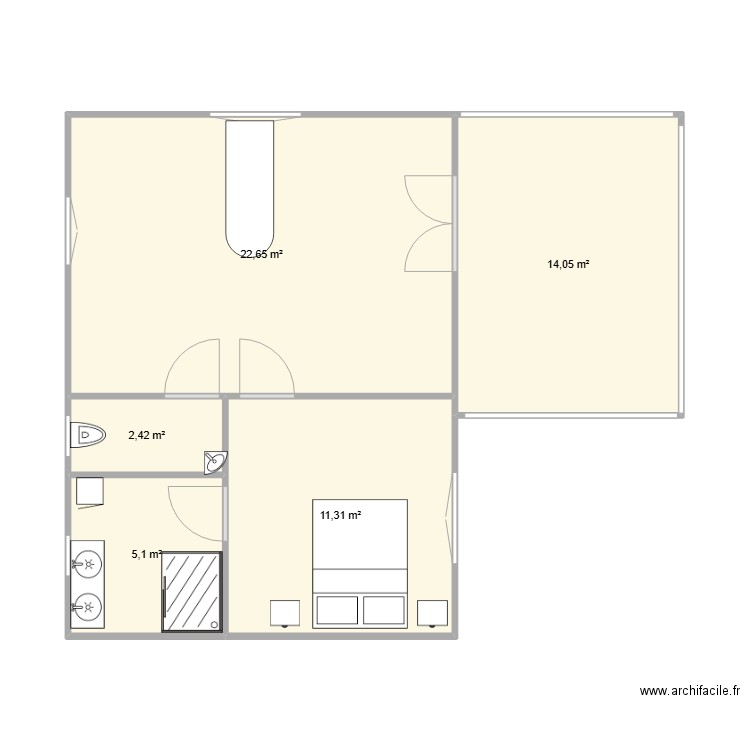 versaille. Plan de 5 pièces et 56 m2