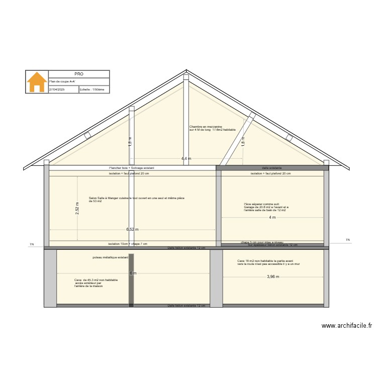 plan de coupe facade sud cave. Plan de 0 pièce et 0 m2