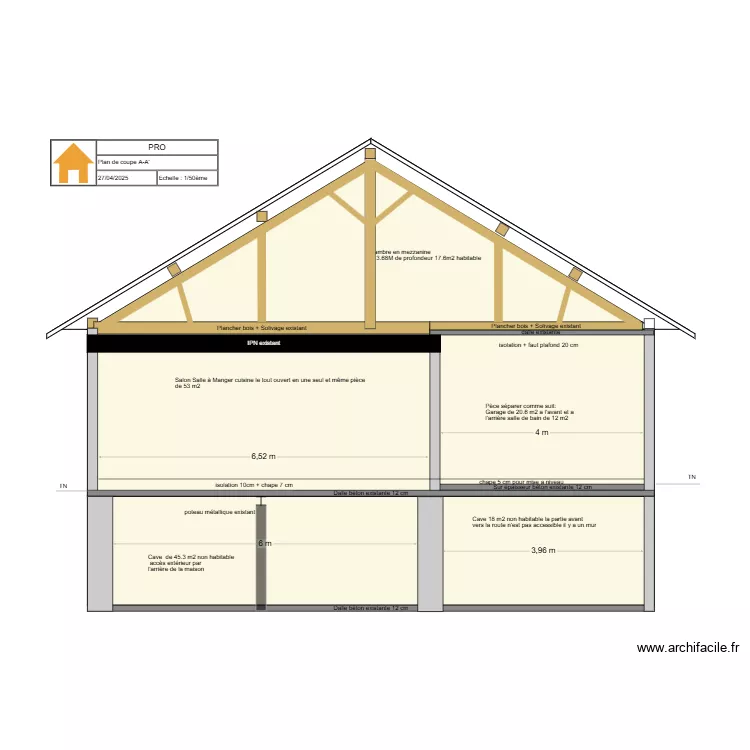 plan de coupe facade sud cave. Plan de 