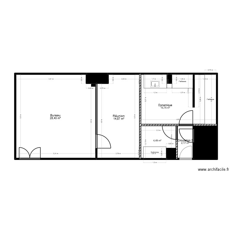 Labo Emile Roux Bureau. Plan de 9 pièces et 70 m2