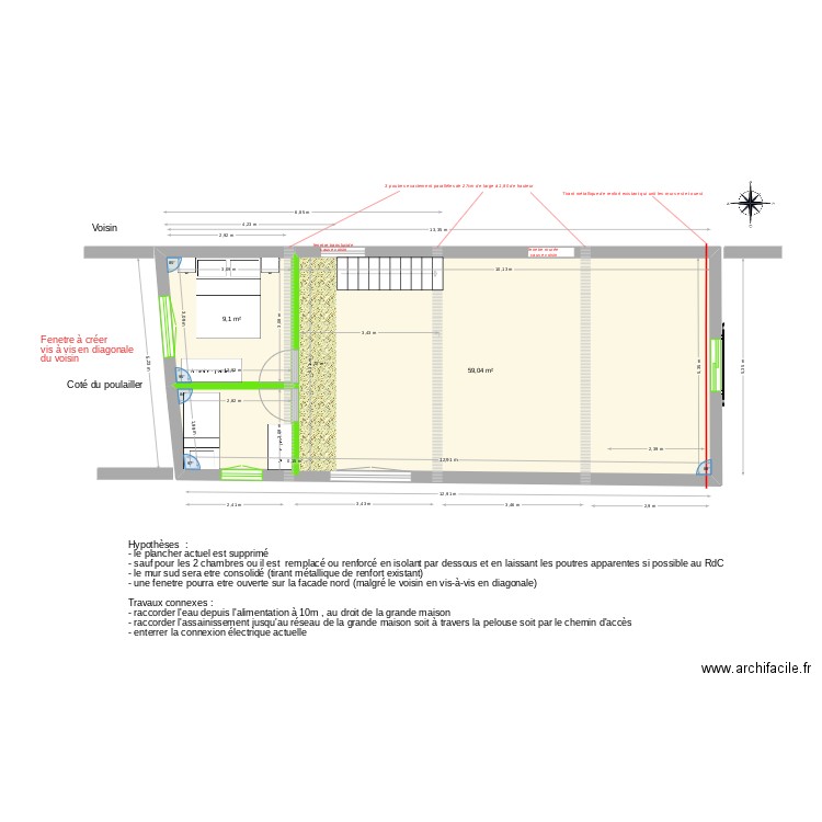 Platane Maison verte Etage futur v5. Plan de 2 pièces et 68 m2